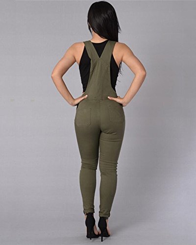 Tomwell Mujer Verano Chicas Peto Vaquero Mono Largos Jumpsuits Cuello En U de Tirantes Holgados Harem Pantalones de Babero Ejercito Verde ES 40