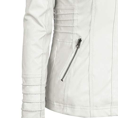 Tookang Mujeres Moda PU Cuero Chaqueta de Motorista con Capucha Transición Casuales Jacket Estilo Clásico Biker