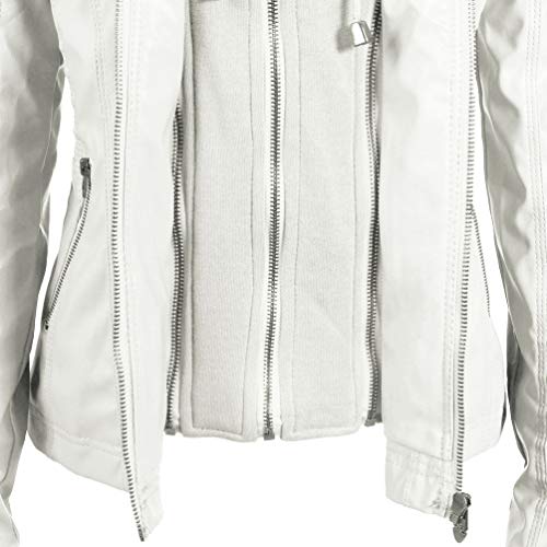 Tookang Mujeres Moda PU Cuero Chaqueta de Motorista con Capucha Transición Casuales Jacket Estilo Clásico Biker