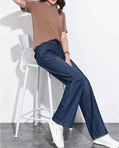 Tookang Mujeres Talla Extra Casuales Vaqueros de Pierna Ancha Cintura Elástica Pantalones Evasé de Mezclilla Sin Estiramiento