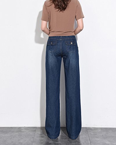 Tookang Mujeres Talla Extra Casuales Vaqueros de Pierna Ancha Cintura Elástica Pantalones Evasé de Mezclilla Sin Estiramiento