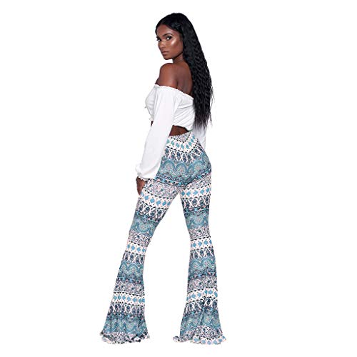 TOPKEAL Pantalones Largos de Estilo Nacional Boho para Mujer Pantalón Acampanado Anchos Estampado de Damas