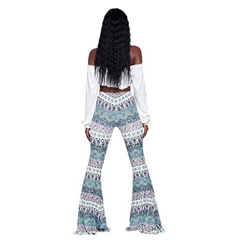 TOPKEAL Pantalones Largos de Estilo Nacional Boho para Mujer Pantalón Acampanado Anchos Estampado de Damas
