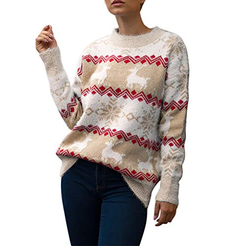 TOPKEAL Suéter Estampada Muñeco de Nieve de Mujer Sudaderas Tejido de Navidad Jersey de Invierno para Jovencita Caqui M