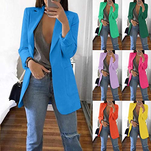 Trajes Mujer Invierno Otoño 2019 SHOBDW Liquidación Venta Abrigos Mujer Elegantes Color Sólido Chaqueta Mujer Solapa Cardigan Mujer Largos Rebajas Casual Blazers Mujer Talla Grande(Rosa,XXL)