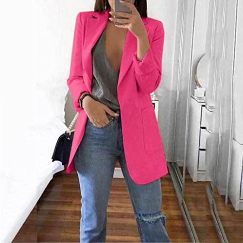 Trajes Mujer Invierno Otoño 2019 SHOBDW Liquidación Venta Abrigos Mujer Elegantes Color Sólido Chaqueta Mujer Solapa Cardigan Mujer Largos Rebajas Casual Blazers Mujer Talla Grande(Rosa,XXL)