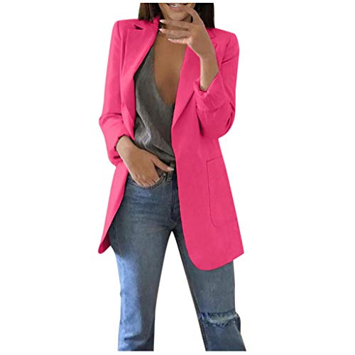 Trajes Mujer Invierno Otoño 2019 SHOBDW Liquidación Venta Abrigos Mujer Elegantes Color Sólido Chaqueta Mujer Solapa Cardigan Mujer Largos Rebajas Casual Blazers Mujer Talla Grande(Rosa,XXL)