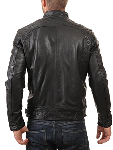 Trendtales Chaqueta de cuero para hombre, piel de cordero, Negro TTKL738 XL