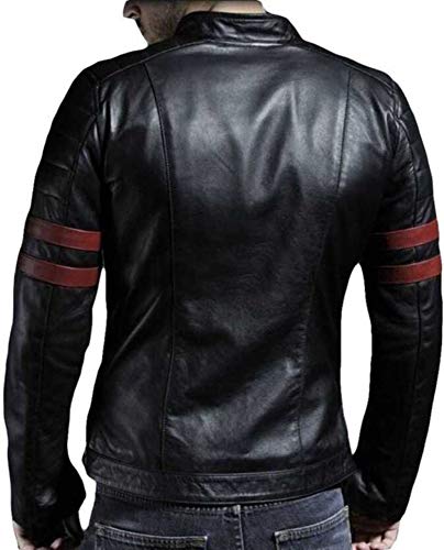 Trendtales Chaqueta de cuero para hombre, piel de cordero, Negro TTKL767 S