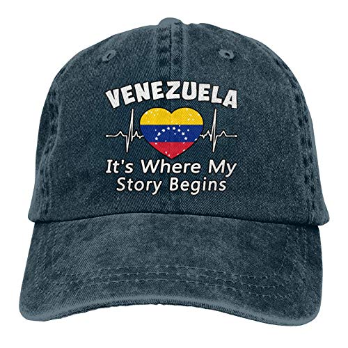 Trucker Hat Venezuela Es Donde Comienza Mi Historia Mujeres Hiphop Hombres Impresión Gorra De Mezclilla Cómoda Protección Solar Gorra De Béisbol Ajustable Clásico Personalizado Pa