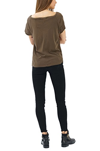 trueprodigy Casual Mujer Marca Camiseta Basico Ropa Retro Vintage Rock Vestir Moda Cuello V Manga Corta Slim Fit Designer Fashion t-Shirt, Colores:Olive, Tamaño:M