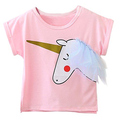 TTYAOVO Vestido Unicornio para Niñas con Tops Estampados de Unicornio y Faldas de Tutú de Arco Iris, Trajes de Tul de Algodón de Tul para Niños de 3-4 años(Talla110) 408 Rosa