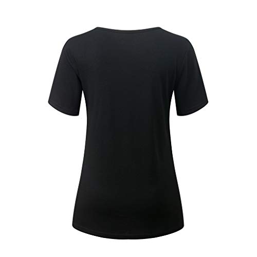 TUDUZ Blusa Mujer Manga Corta Camisa De Color Liso Botones Irregulares Dobladillos Tops Moda Camisetas Elegante (Negro, M)