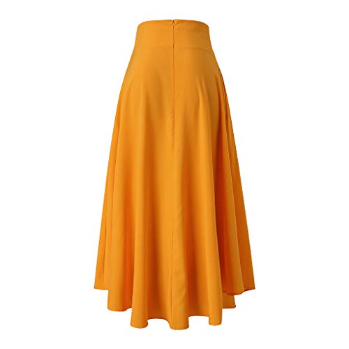 TUDUZ Falda De Cintura Alta para Mujer Faldas Largas Elegantes De Color Sólido Primavera Verano Falda Larga (Amarillo, XXL)
