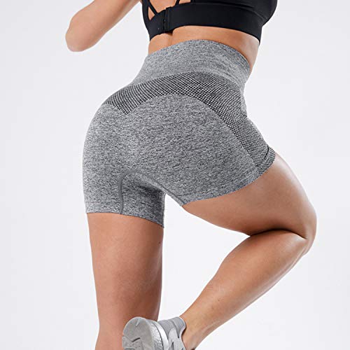Tuopuda Pantalones Deportivos Cortos de Correr para Mujer Mallas Elásticas Leggings Sin Costuras de Alta Cintura para Fitness Yoga Correr Secado Rápido (Gris,S)