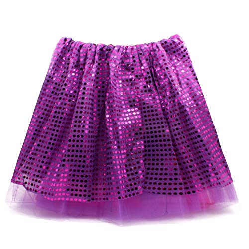 Tutu Mujer Falda Corta de Baile Short Ballet/Danza Disfraz con Lentejuelas 3 Capas, Cintura 60-110cm, Longitud 40cm (Morado, Mujer)