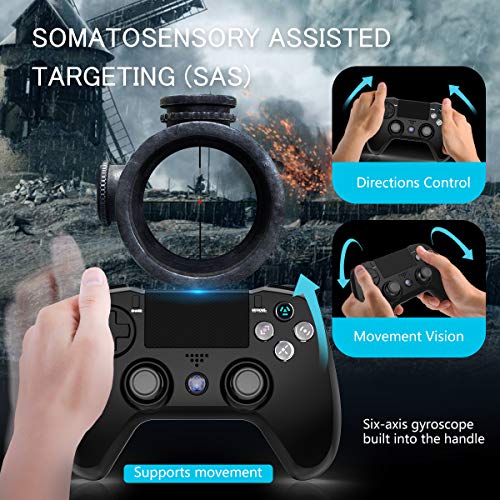 TUTUO Mando Inalambrico para ps4, Gamepad Wireless Bluetooth Controlador Joystick con Vibración Doble/Puerto de Audio Remoto/Mandos Inalámbrico