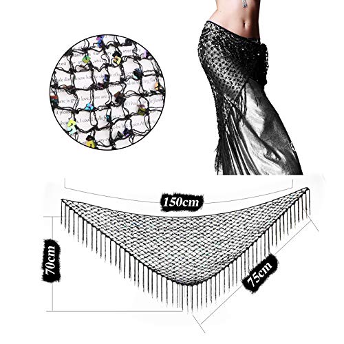 UFLF Bufanda para Danza Vientre Negro Cinturón Baile Mujer Falda Cadera para Danza de Vientre Accesorio