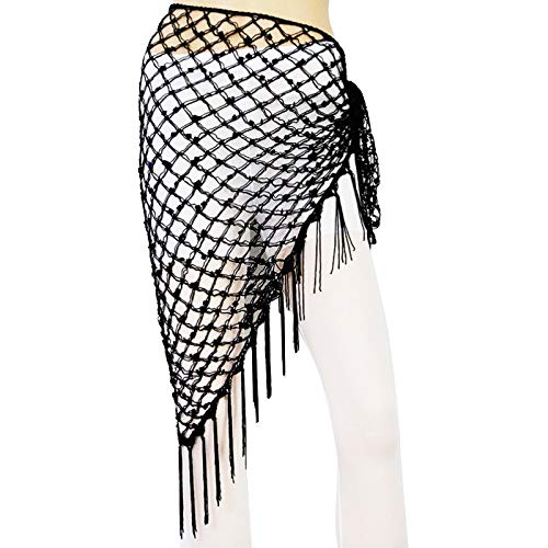 UFLF Bufanda para Danza Vientre Negro Cinturón Baile Mujer Falda Cadera para Danza de Vientre Accesorio