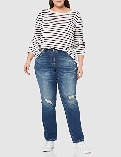 Ulla Popken Jeanshose Destroy Mit Perlen Und Strass, Mandy Vaqueros Straight, Azul (Bleached 92), 48 (Talla del Fabricante: 46) para Mujer