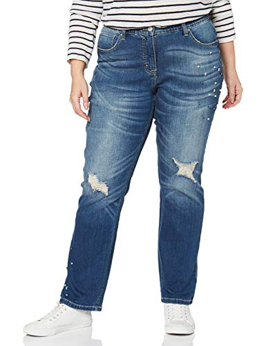 Ulla Popken Jeanshose Destroy Mit Perlen Und Strass, Mandy Vaqueros Straight, Azul (Bleached 92), 48 (Talla del Fabricante: 46) para Mujer