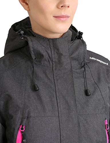 Ultrasport Chaqueta de Esquí para Mujer Mel - Chaqueta Deportiva para Mujer Impermeable y Transpirable con Tela Ultraflow 10.000, Gris Oscuro/pink, L