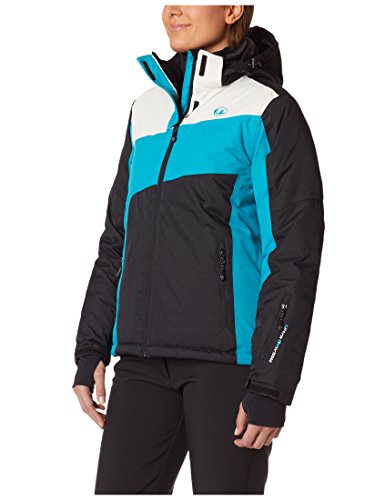 Ultrasport Chaqueta Deportiva para Mujer Kitzbühel - Chaqueta Softshell para Mujer Acolchada e Impermeable con Tela Ultraflow 10.000, Azul / Blanco / Negro L