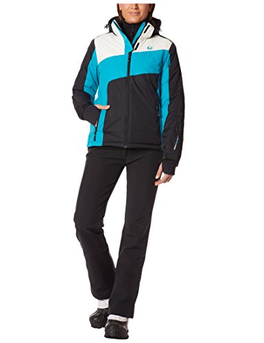 Ultrasport Chaqueta Deportiva para Mujer Kitzbühel - Chaqueta Softshell para Mujer Acolchada e Impermeable con Tela Ultraflow 10.000, Azul / Blanco / Negro L