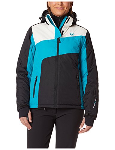 Ultrasport Chaqueta Deportiva para Mujer Kitzbühel - Chaqueta Softshell para Mujer Acolchada e Impermeable con Tela Ultraflow 10.000, Azul / Blanco / Negro L