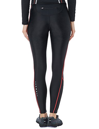 Ultrasport Pantalones largos de correr para mujer, con efecto de compresión y función de secado rápido, Negro/Rosa, XS