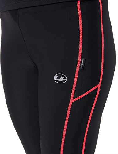 Ultrasport Pantalones largos de correr para mujer, con efecto de compresión y función de secado rápido, Negro/Rosa, XS