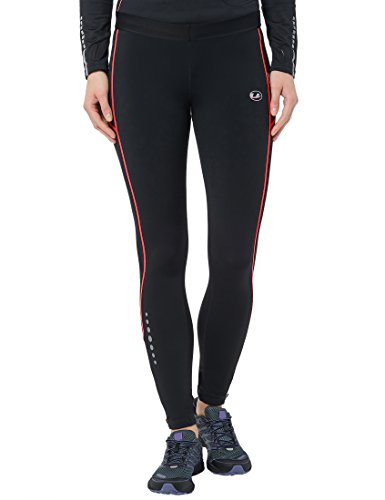 Ultrasport Pantalones largos de correr para mujer, con efecto de compresión y función de secado rápido, Negro/Rosa, XS