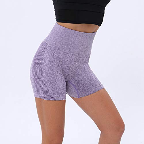 UMIPUBO Mujer Pantalones Cortos de Yoga Cintura Alta Push Up Elástico Leggings de Deportivos Moda Pantalones De Entrenamiento Elástico Alta Cintura para Mujer Yoga Gimnasio (púrpura, M)