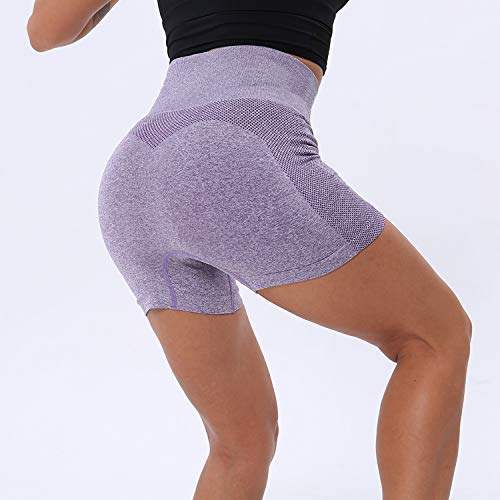 UMIPUBO Mujer Pantalones Cortos de Yoga Cintura Alta Push Up Elástico Leggings de Deportivos Moda Pantalones De Entrenamiento Elástico Alta Cintura para Mujer Yoga Gimnasio (púrpura, M)