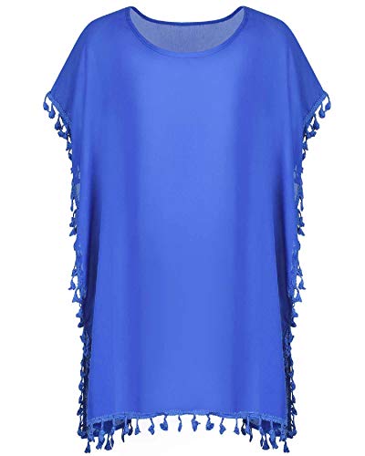 UMIPUBO Mujer Ropa de Baño Suelto Vestido de Playa Borla Verano Camisolas y Pareos Transparente Bikini Cover up (Azul Oscuro)