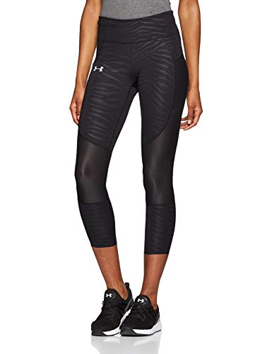 Under Armour UA Speedpocket Printed Run Crop Pantalones para Deporte, Mujer, Negro (Black/Black/Reflective 005), S