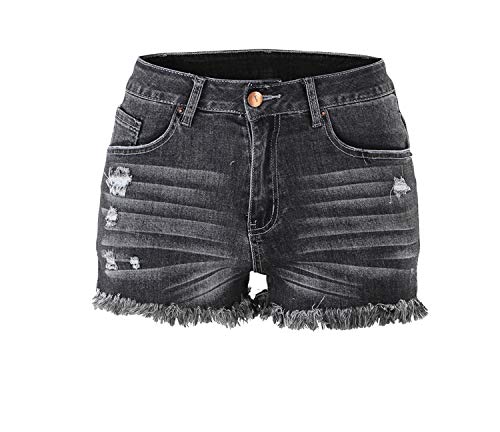 Uni-Wert Pantalones Cortos Mujer Jeans Vaqueros Básicos Rotos Cintura Alta Verano Denim Hot Pants con Bolsillos Jeans Shorts de Borla