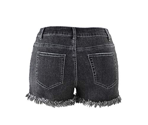 Uni-Wert Pantalones Cortos Mujer Jeans Vaqueros Básicos Rotos Cintura Alta Verano Denim Hot Pants con Bolsillos Jeans Shorts de Borla