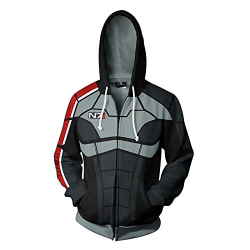 Unisex 3D Impreso Mass Effect N7 Chaqueta con capucha Sudadera Juego de rol Mass Effect Cosplay Disfraz N7 Suéter Camisa Anime Película Cremallera Chaqueta con capucha Cosplay para hombres Mujeres