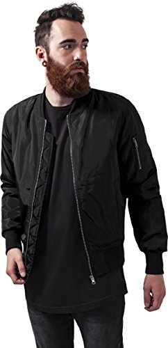 Urban Classics Cazadora de Hombre Chaqueta Bomber de Estilo Urbano, con Cuello, Cintura y Puños Negros a Contraste, Cierre con Cremallera, blk/blk, L