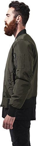 Urban Classics Cazadora de Hombre Chaqueta Bomber de Estilo Urbano, en Verde Oliva con Cuello, Cintura y Puños Negros a Contraste, Cierre con Cremallera, darkolive/black, M