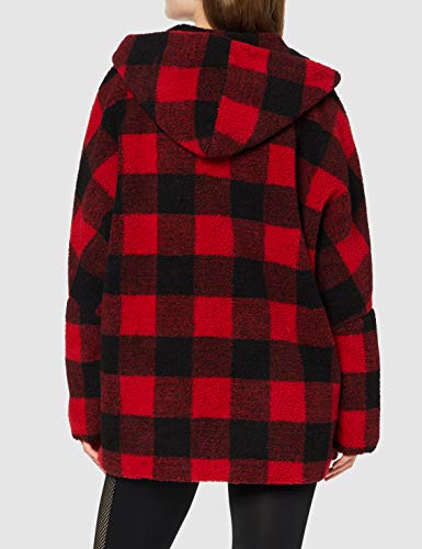 Urban Classics Ladies Hooded Oversized Check Sherpa Jacket Chaqueta, Multicolor (Fire Red/Blk 01440), XXXX-Large para Mujer