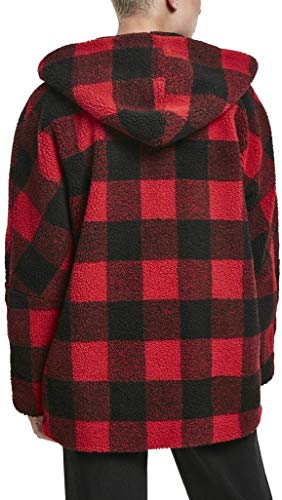 Urban Classics Ladies Hooded Oversized Check Sherpa Jacket Chaqueta, Multicolor (Fire Red/Blk 01440), XXXX-Large para Mujer