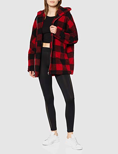 Urban Classics Ladies Hooded Oversized Check Sherpa Jacket Chaqueta, Multicolor (Fire Red/Blk 01440), XXXX-Large para Mujer
