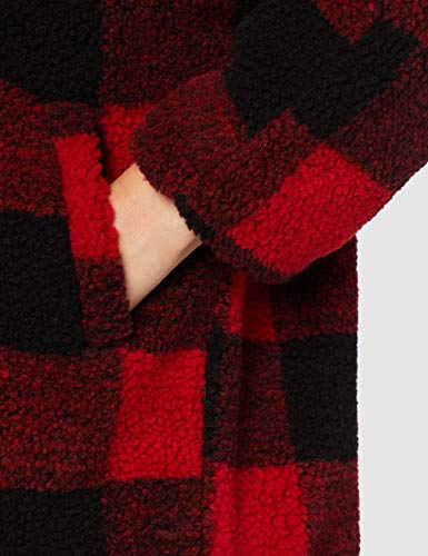Urban Classics Ladies Hooded Oversized Check Sherpa Jacket Chaqueta, Multicolor (Fire Red/Blk 01440), XXXX-Large para Mujer