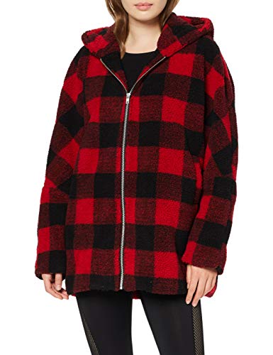 Urban Classics Ladies Hooded Oversized Check Sherpa Jacket Chaqueta, Multicolor (Fire Red/Blk 01440), XXXX-Large para Mujer