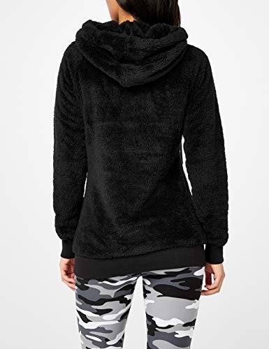 Urban Classics Ladies Long Teddy Hoody Sudadera con Capucha, Negro (Black 7), XS para Mujer