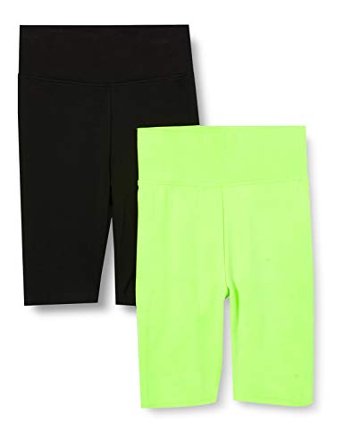 Urban Classics Ladies Radler-Hose High Waist Cycle Shorts 2-Pack Pantalones Cortos de Yoga, Electriclime/Black, S para Mujer