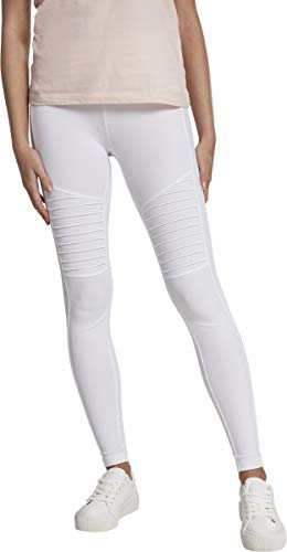 Urban Classics Ladies Tech Biker Leggings, Blanco (White 00220), 38 (Talla del Fabricante: Small) para Mujer