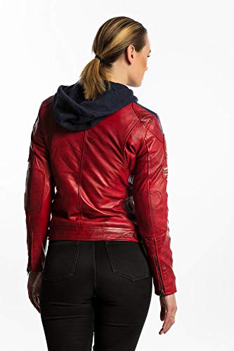 Urban GoCo Chaqueta Moto Mujer de Cuero Leather '58 LADIES', Cazadora Moto de Piel de Cordero, Armadura Removible para Espalda, Hombros y Codos Aprobada por la CE, Rojo Wax, 3XL (UR-406)